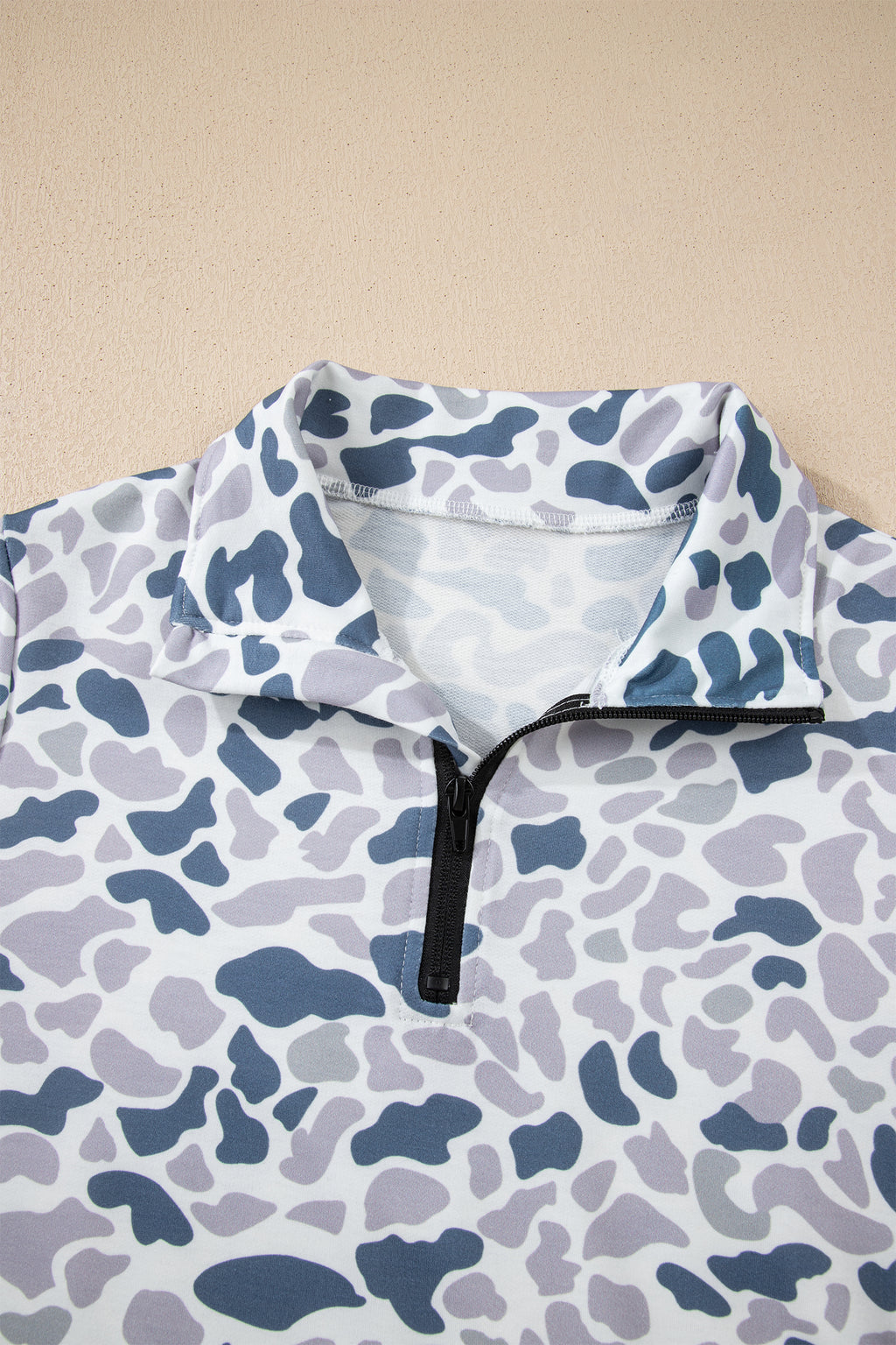 Multicolour Camouflage Print Kangaroo Pocket Zip Collar Pullover Sweatshirt