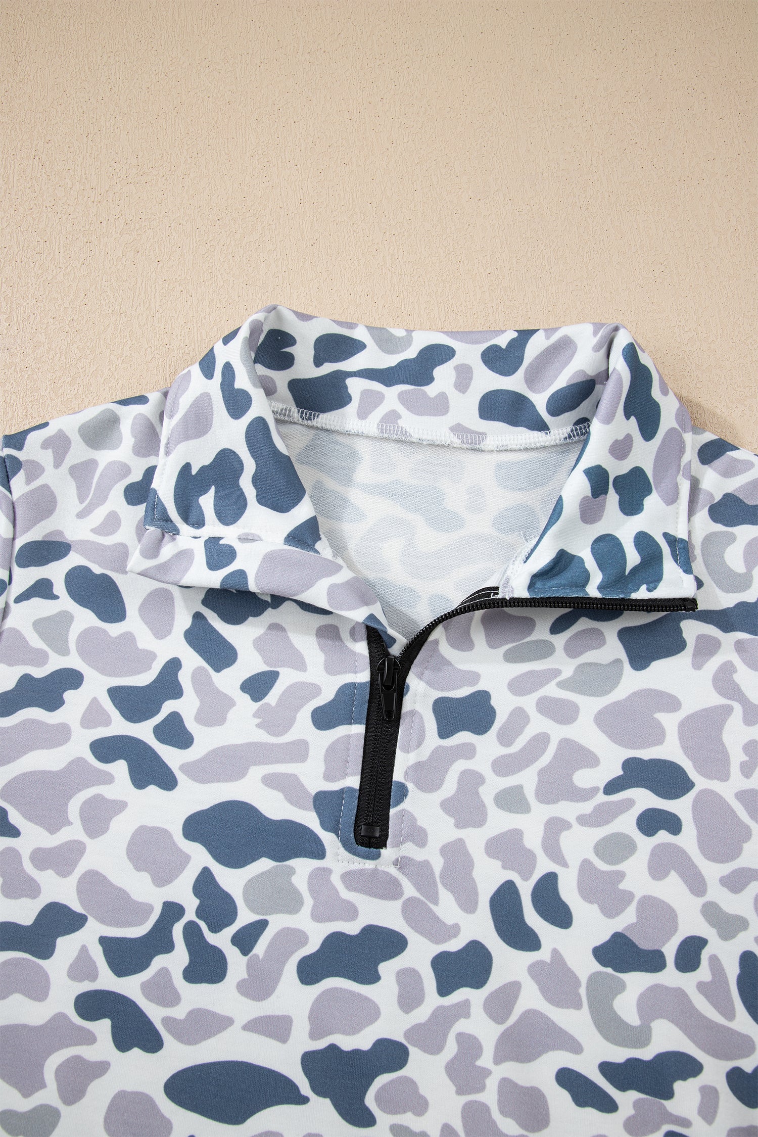 Multicolour Camouflage Print Kangaroo Pocket Zip Collar Pullover Sweatshirt