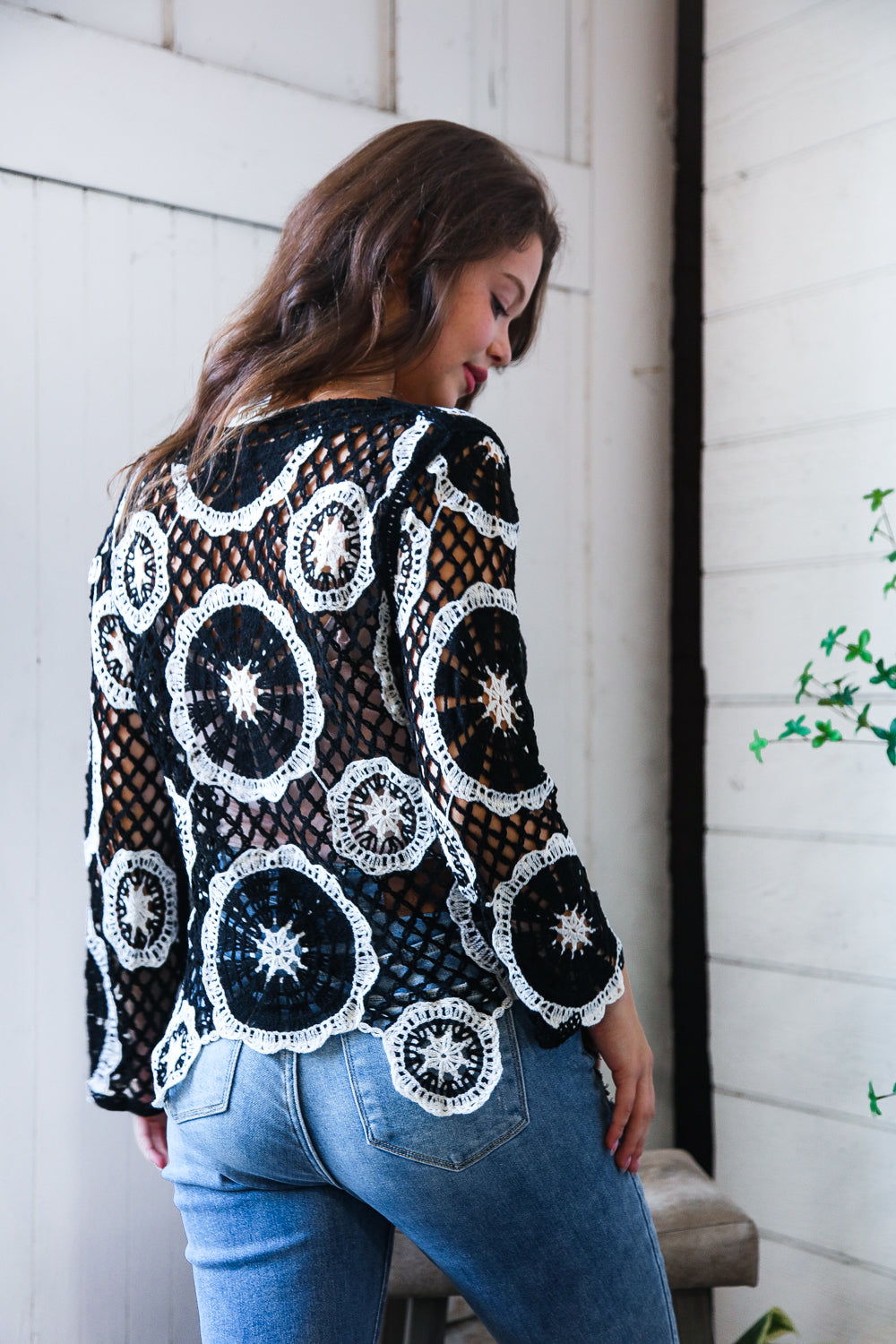 In Retro Bloom Black Crochet Lace Cover Up