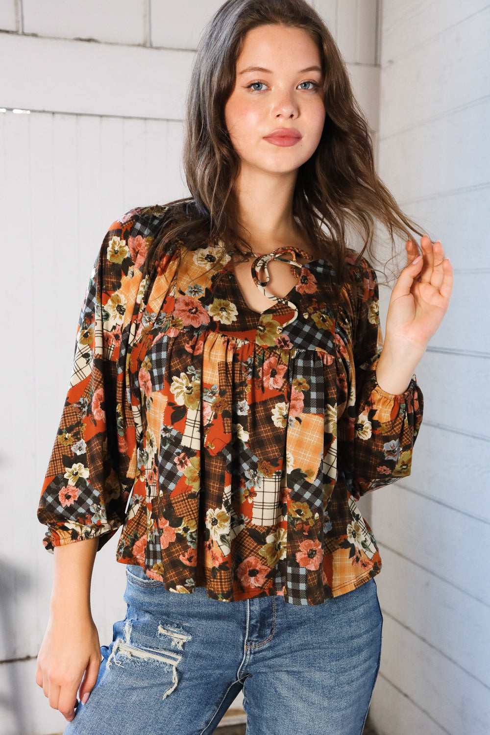 Apple Cider Patchwork Print Blouse