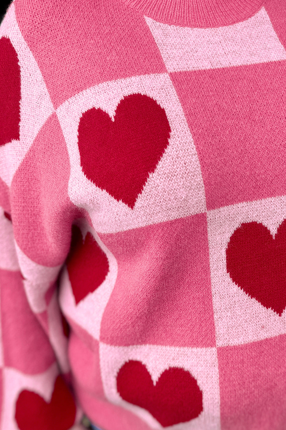 Pink Love Heart Checkered Valentine Knit Sweater