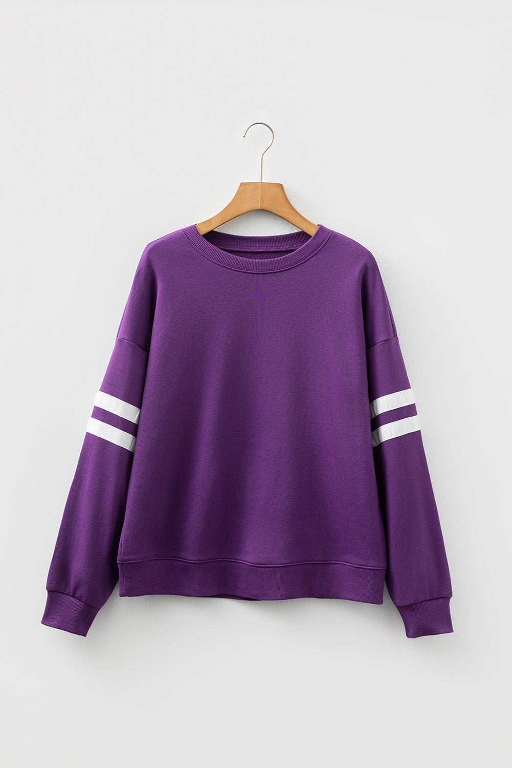 Purple Varsity Striped Detail Drop Shoulder Oversized Sweatshirt