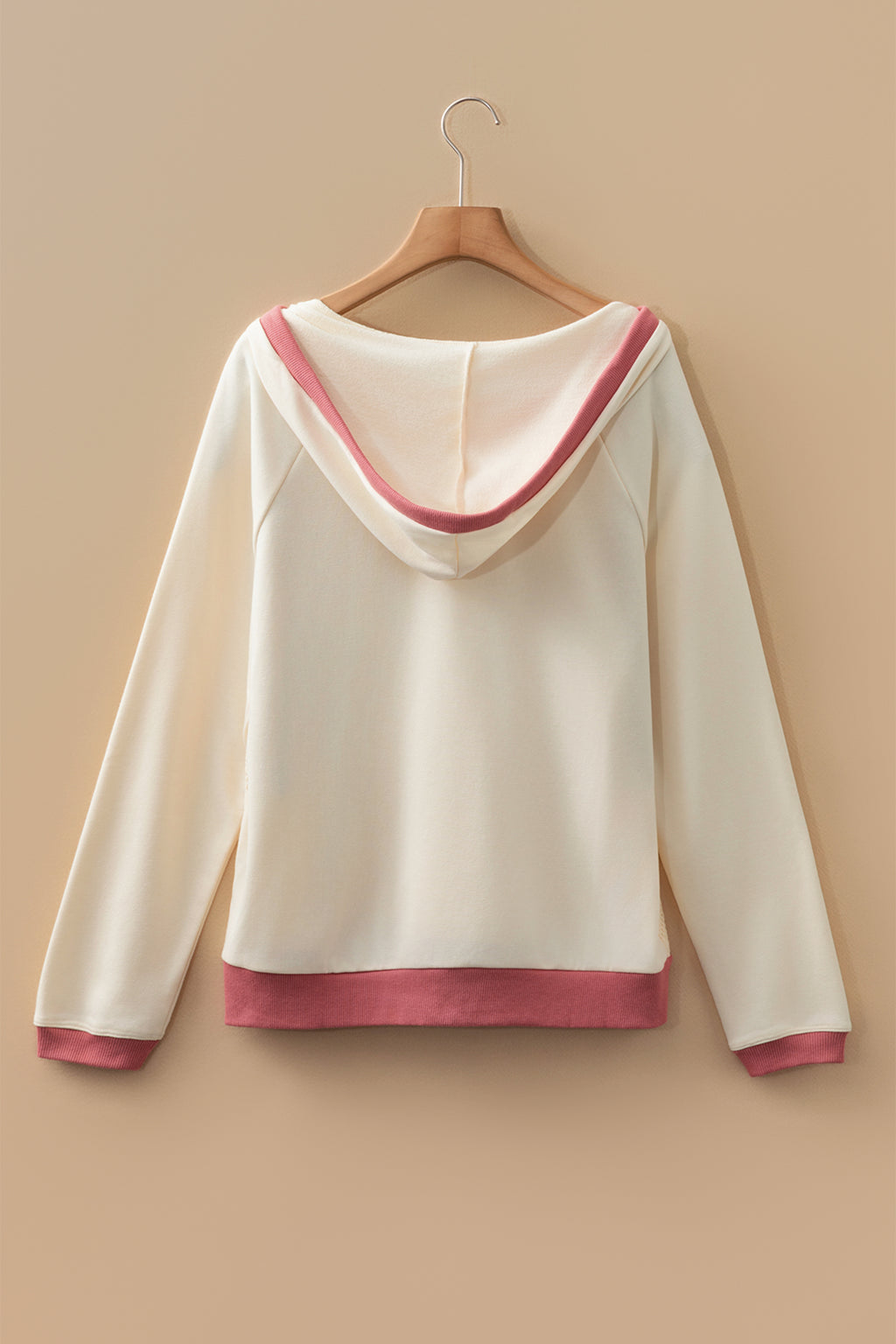 White Contrast Trim Crochet Knit Patchwork Exposed Seam Hoodie