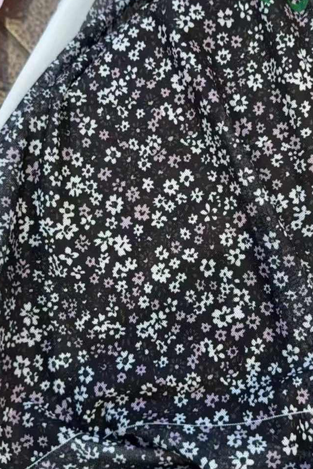 Black Ditsy Floral Mesh Thumbhole Sleeve Top