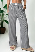 Black Stripe Elastic High Waist Pocketed Loose Pants
