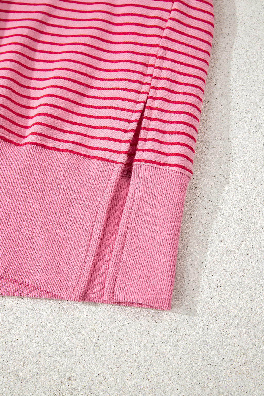 Rose Stripe Thumbhole Side Slits Drop Shoulder Loose Fit Hoodie