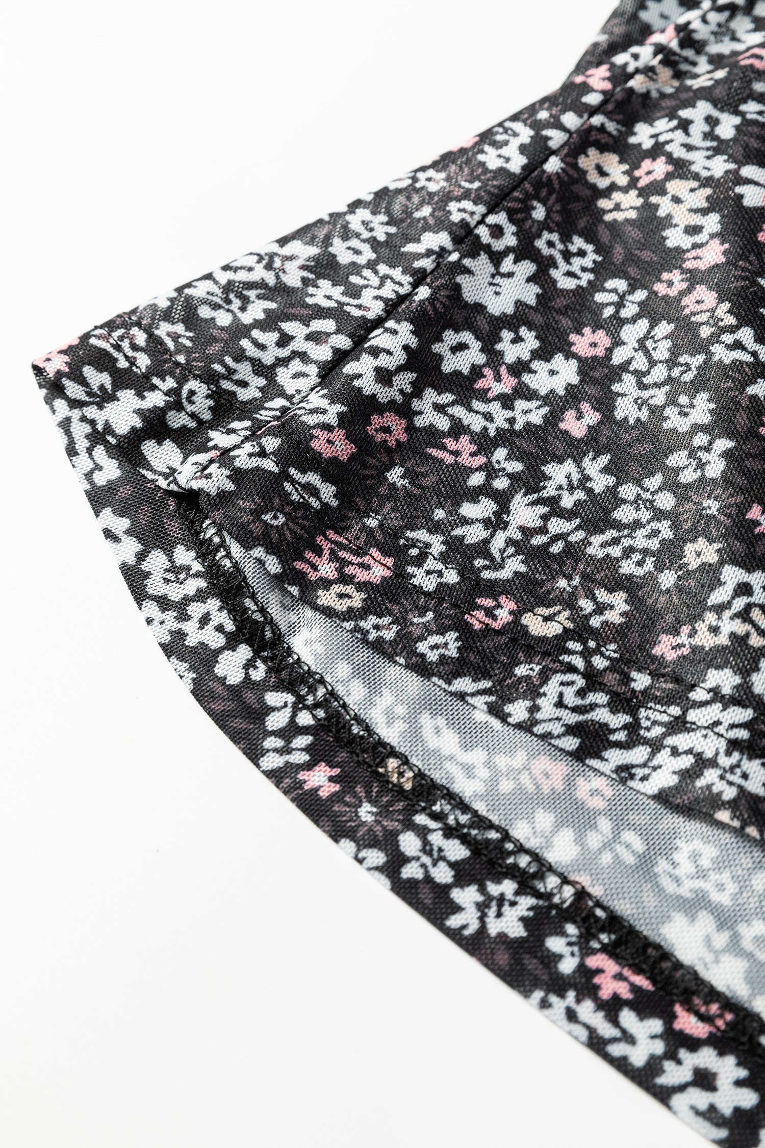 Black Ditsy Floral Mesh Thumbhole Sleeve Top