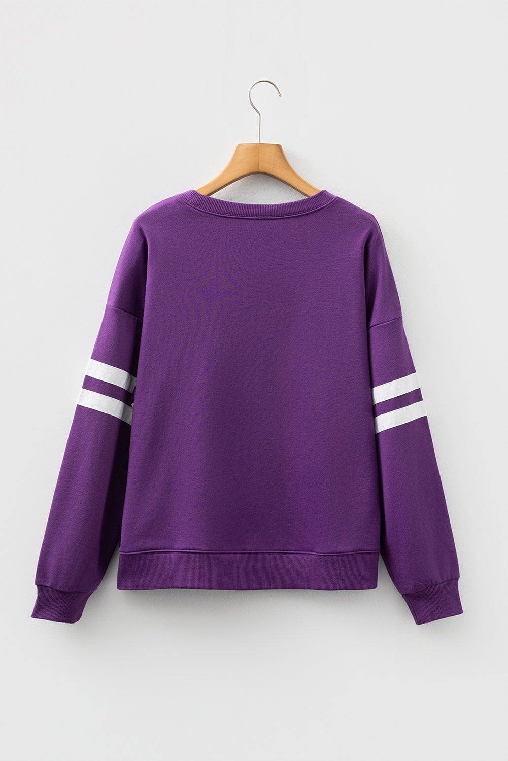 Purple Varsity Striped Detail Drop Shoulder Oversized Sweatshirt