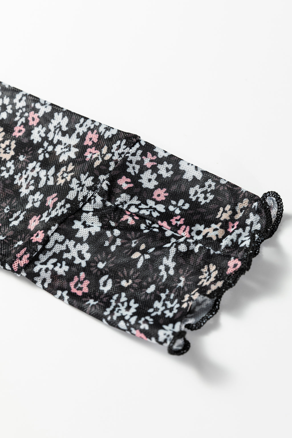 Black Ditsy Floral Mesh Thumbhole Sleeve Top