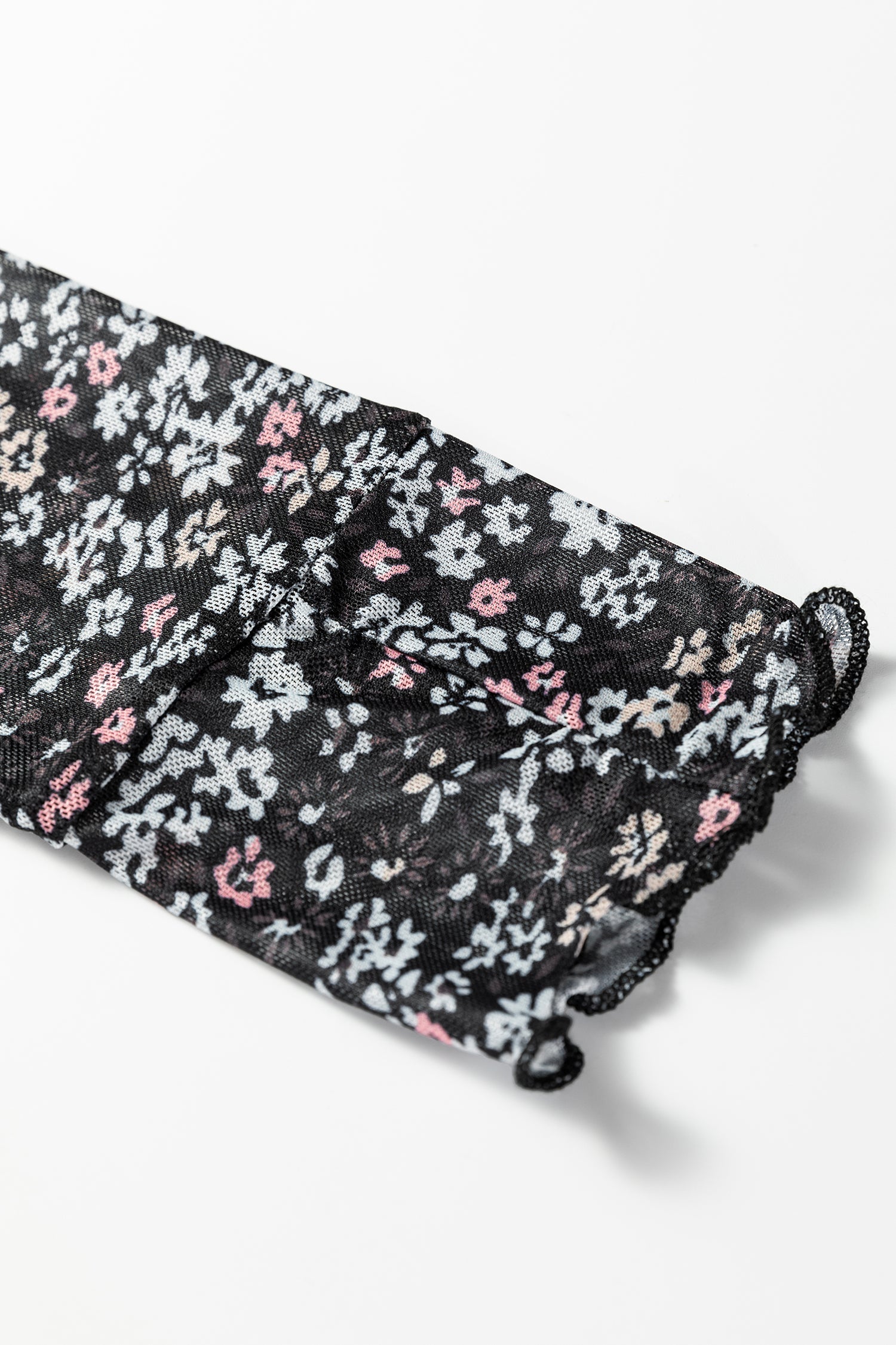 Black Ditsy Floral Mesh Thumbhole Sleeve Top