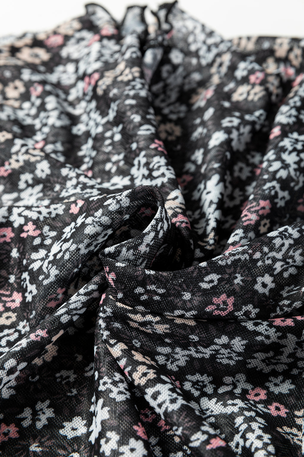 Black Ditsy Floral Mesh Thumbhole Sleeve Top