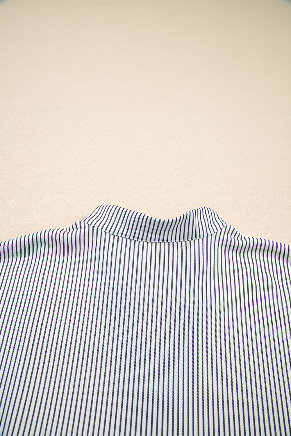 Beige Floral Striped Drop Sleeve Collared Boxy Fit Sweatshirt